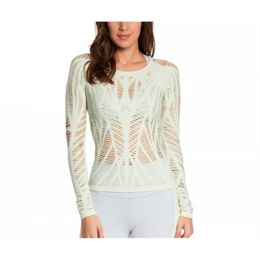 ALO‎ Yoga Wanderer Green Lime Laser-Cut Long Sleeve Top Performance Shirt NWT